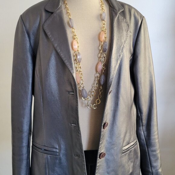 BUY AS IS: Willi Smith Silver Faux Leather Jacket/Blazer (Size: M) - Picture 7 of 16